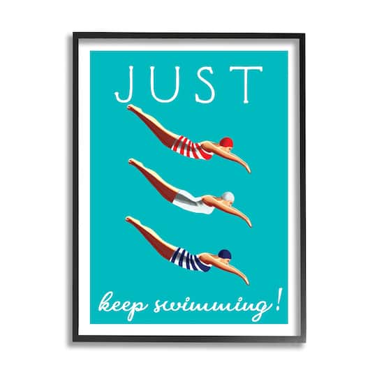 Stupell Industries Trio of Female Divers Just Keep Swimming Phrase in Frame Wall Art